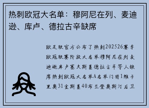 热刺欧冠大名单：穆阿尼在列、麦迪逊、库卢、德拉古辛缺席